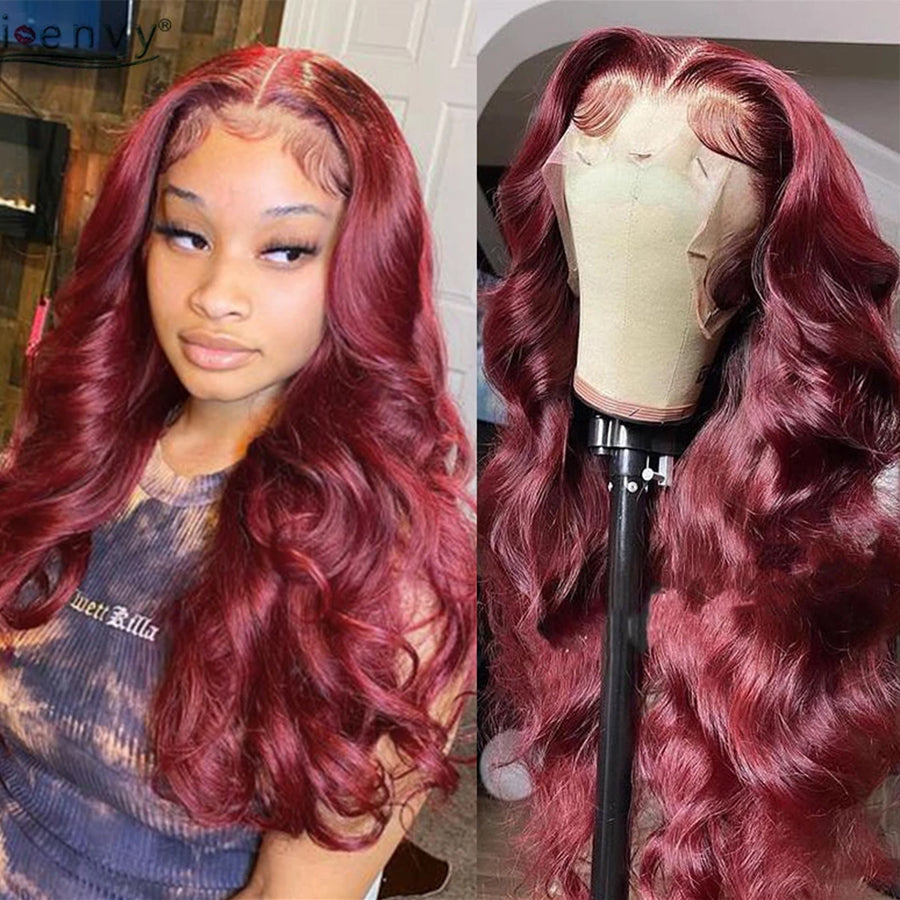 TT Hair Burgundy Lace Front Human Hair Wigs 99J Body Wave 13X4 Lace Front Wigs