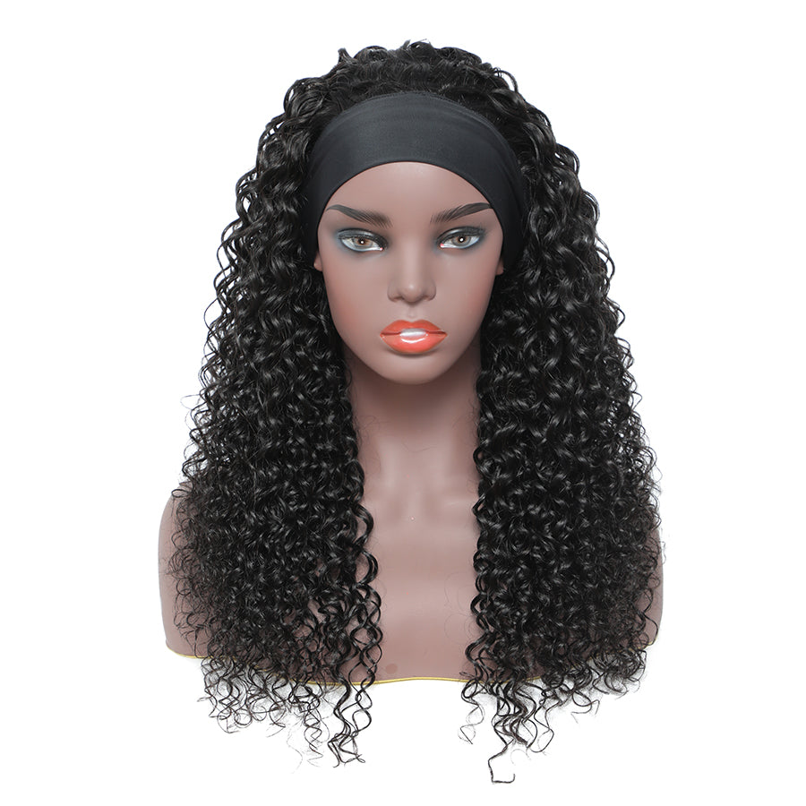 TT Hair Headband Wig Deep Curly Glueless Machine Made Brazilian Remy Human Hair Wigs