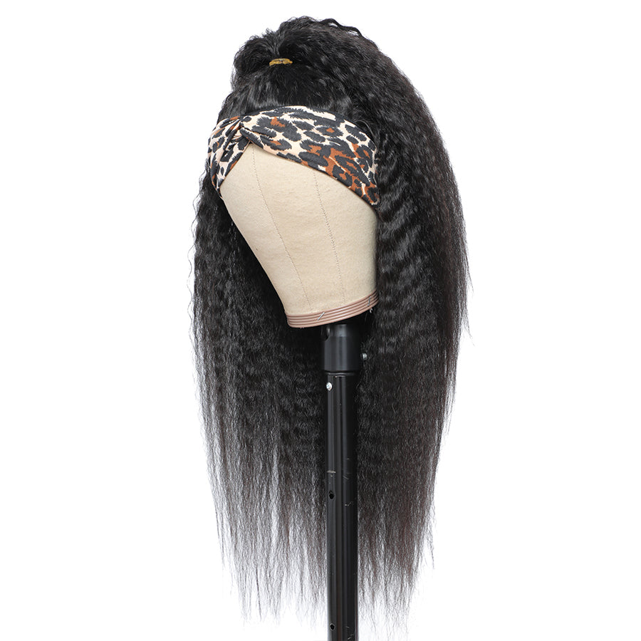 TT Hair Kinky Straight Headband Wigs Human Hair Glueless Wigs Easy Install Scarf Wig