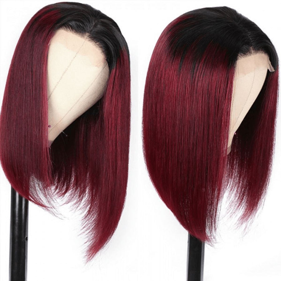 TT Hair Ombre Burgundy Bob Wig Dark Roots T1B/99J Remy Human Hair 4x4 Pre-Cut Lace Closure Bob Wigs with Baby Hair