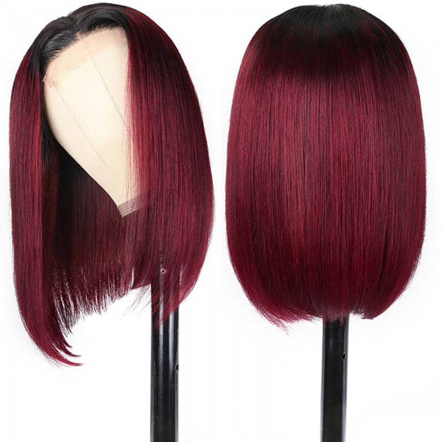 TT Hair Ombre Burgundy Bob Wig Dark Roots T1B/99J Remy Human Hair 4x4 Pre-Cut Lace Closure Bob Wigs with Baby Hair