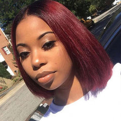 TT Hair Ombre Burgundy Bob Wig Dark Roots T1B/99J Remy Human Hair 4x4 Pre-Cut Lace Closure Bob Wigs with Baby Hair