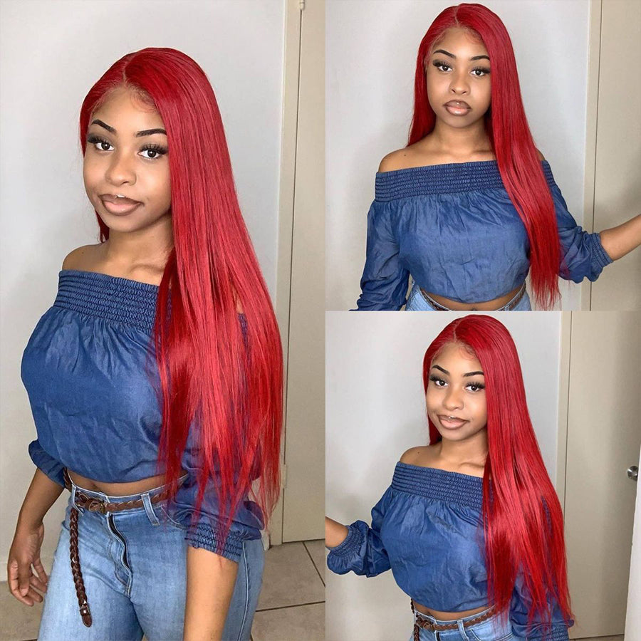 TT Hair Red Color Straight Lace Front Human Hair Wigs Remy Hair 13X4 Lace Front Wig