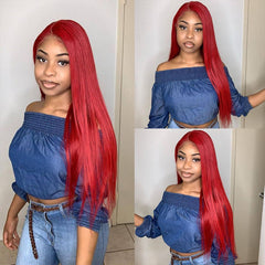 TT Hair Red Color Straight Lace Front Human Hair Wigs Remy Hair 13X4 Lace Front Wig