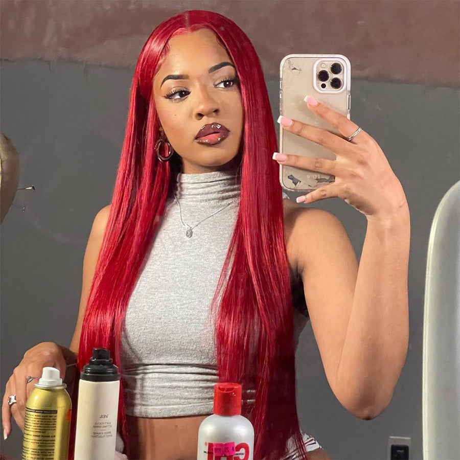 TT Hair Red Color Straight Lace Front Human Hair Wigs Remy Hair 13X4 Lace Front Wig