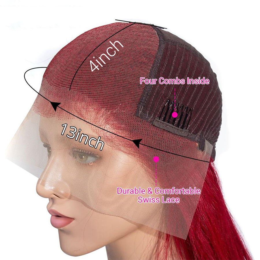 TT Hair Red Color Straight Lace Front Human Hair Wigs Remy Hair 13X4 Lace Front Wig