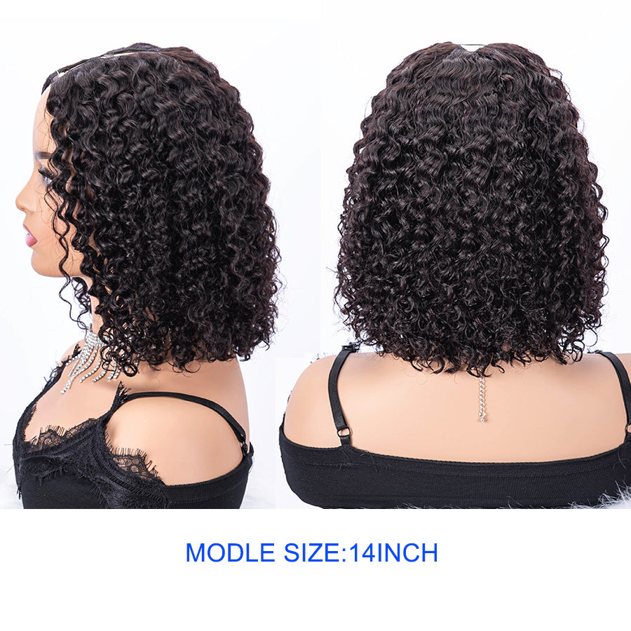 TT Hair V Part Wigs Human Hair Bob Curly Wigs Beginner Friendly Natural Black Wigs